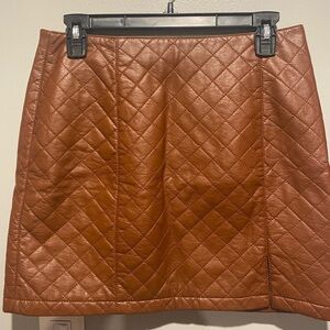 Forever 21 size large camel colored pleather mini skirt pre owned quilted style